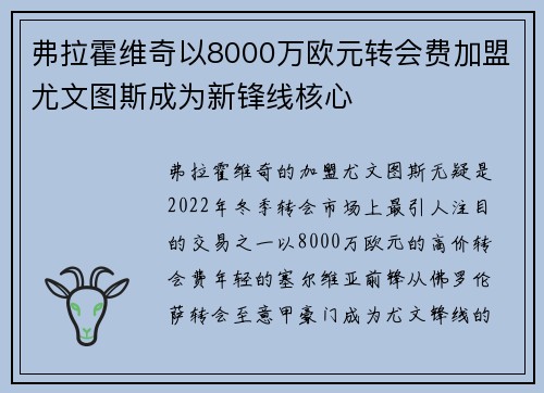 弗拉霍维奇以8000万欧元转会费加盟尤文图斯成为新锋线核心
