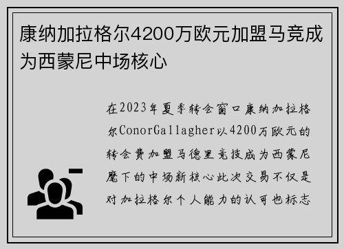 康纳加拉格尔4200万欧元加盟马竞成为西蒙尼中场核心